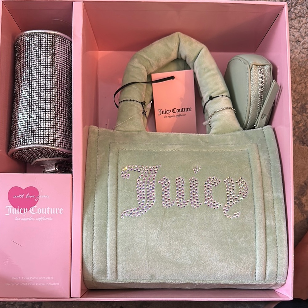 Juicy Couture Green Mini Bag with Plush Texture and Rhinestones